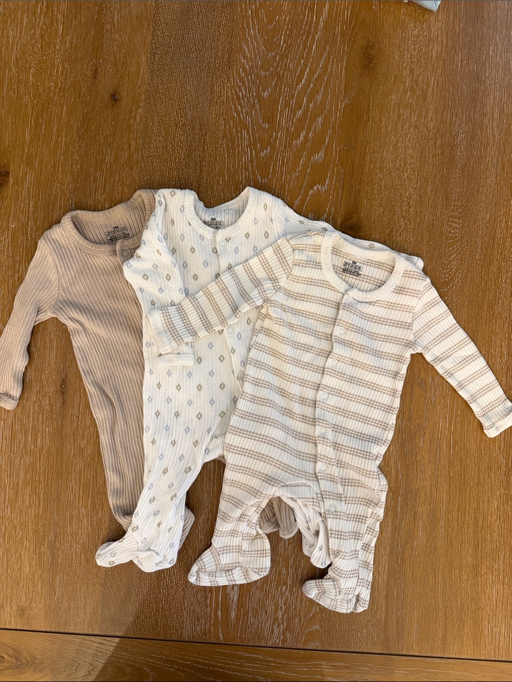 Neutral Beige & Cream Baby Footie 3-Pack – Soft Cotton One-Pieces